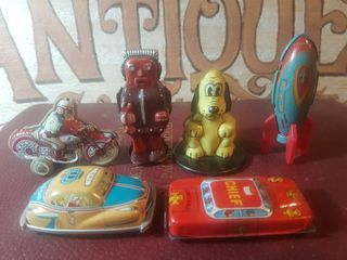 TAKE ALL MINI TIN TOYS COLLECTION Robot Motorcycle Taxi Police Chief Goofy Rocketship
