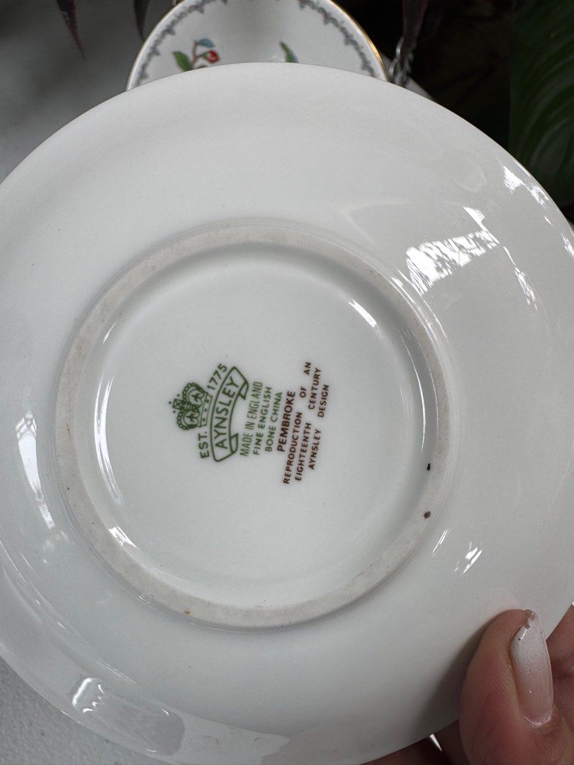 Two pieces Aynsley pembroke saucer (Category: Coffee & Tea Tableware) located in Davao. Submitted by parteawares2 (Listing ID 1335190852, Image 3). Description: Two pieces aynsley pembroke saucer bone china made in England .