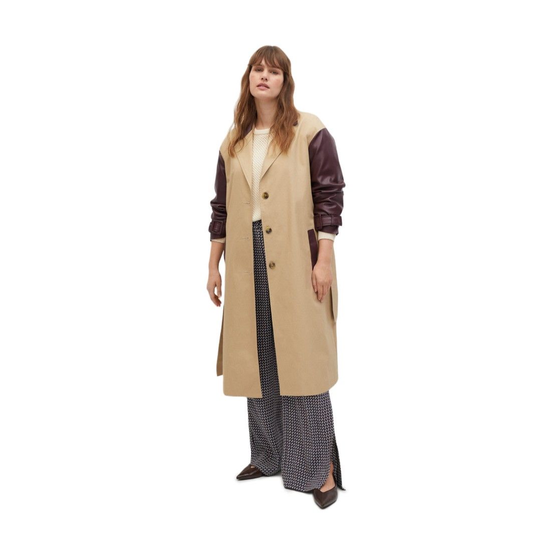 Violeta by Mango Combined Leather Effect Trench Coat Fesyen Wanita Pakaian Wanita Atasan di Carousell