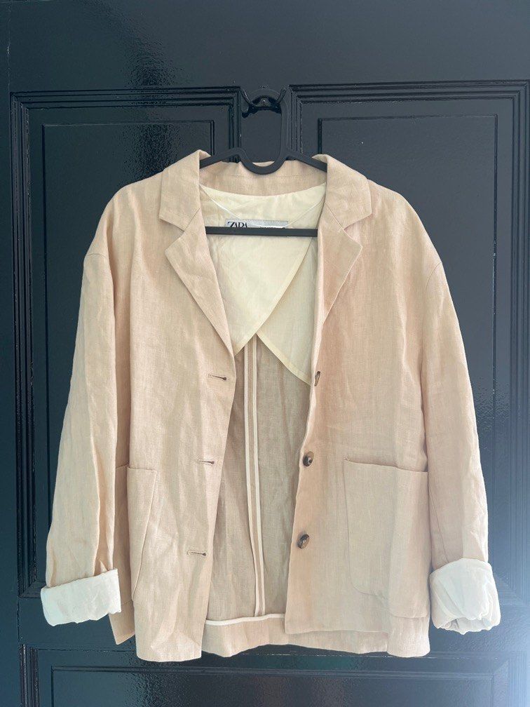 Zara linen crop blazer, Women's Fashion, Coats, Jackets and