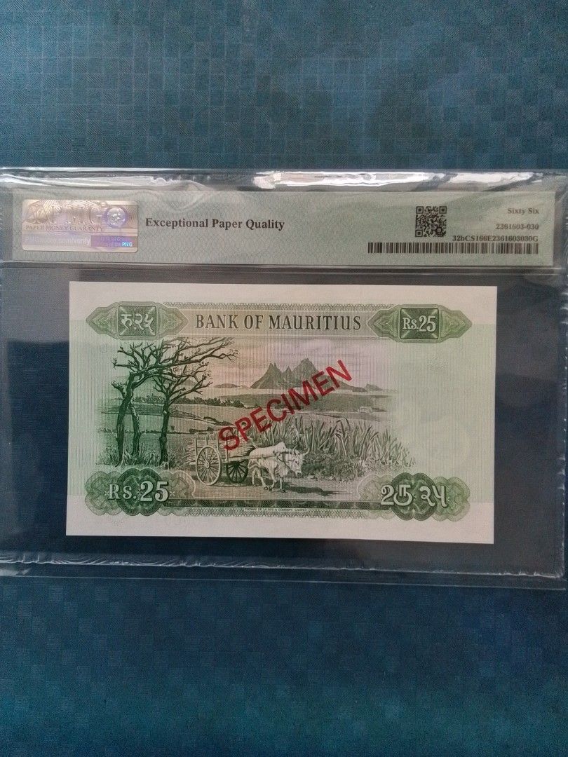 🐼1978年毛里求斯＄25 盧比【SPECIMEN 樣鈔】PMG 66EPQ 。, 興趣及遊戲, 收藏品及紀念品, 錢幣- Carousell