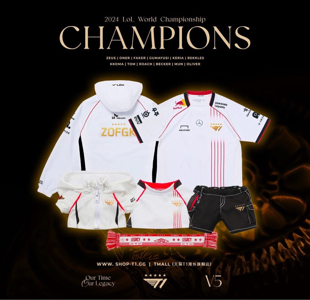 T1 UNIFORM WORLDS CHAMPIONS ZOFGK XLサイズ T1 UNIFORM WORLDS CHAMPIONS ZOFGK XLサイズ s-l400.jpg