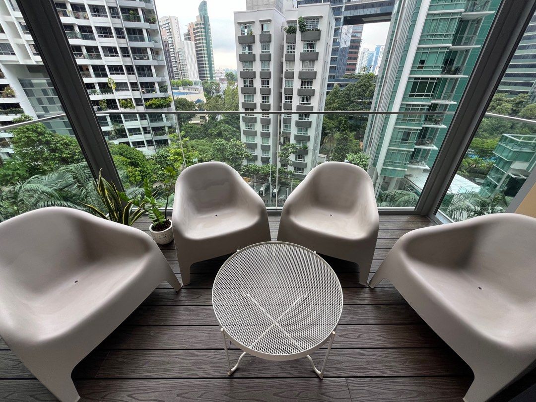 Stackable outdoor lounge chairs IKEA SKARPO grey