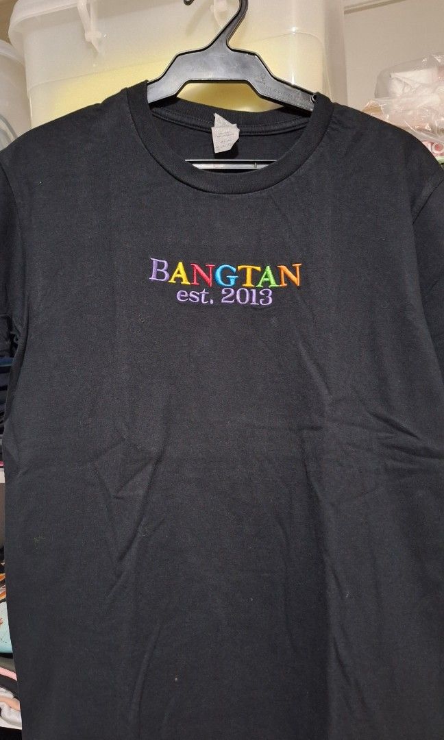 Bangtan Embroided Shirt (Category: Shirts) located in Manila. Submitted by tinypluto (Listing ID 1335374815, Image 1). Description: Decluttering! Fits M to L Payment first via Gcash or BPI before shipping out. Shipping via Grab, Lalamove, JnT only; SF to be shouldered by buyer. :).