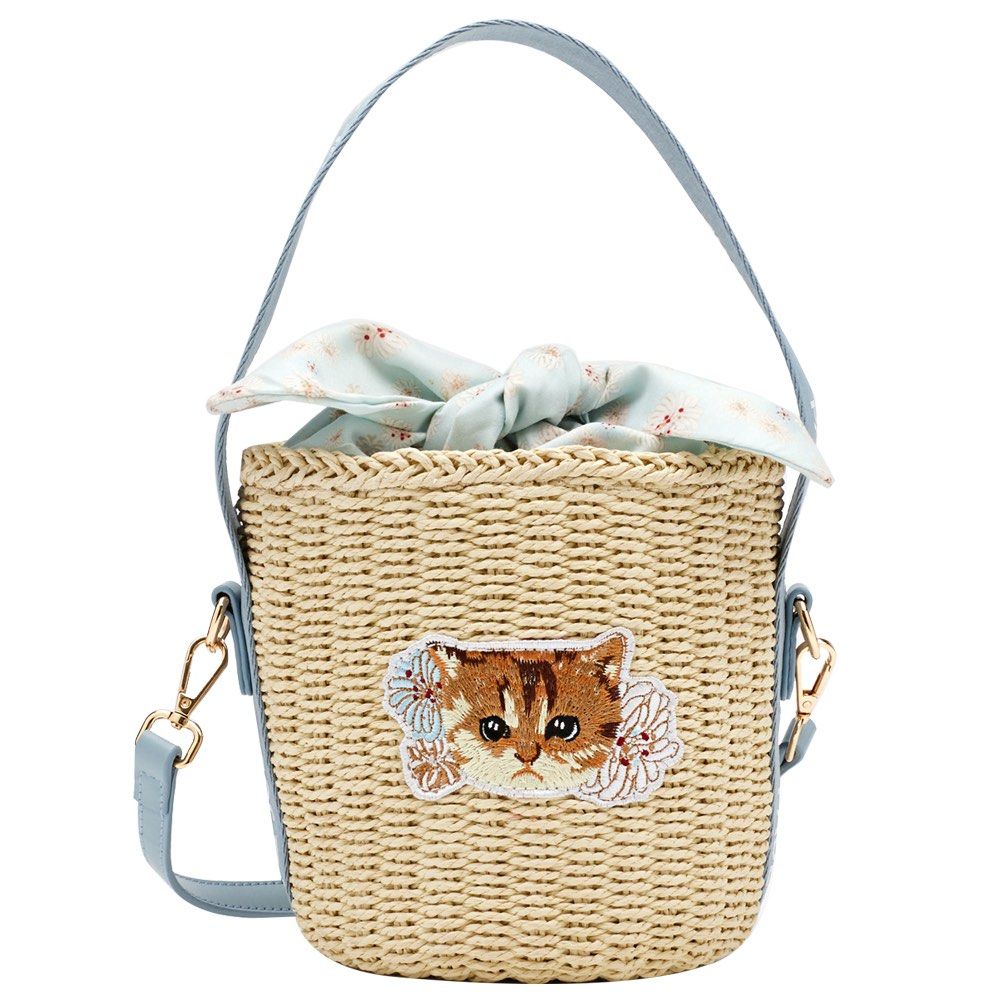BN Paul Joe woody embroidery rattan basket bag in blue