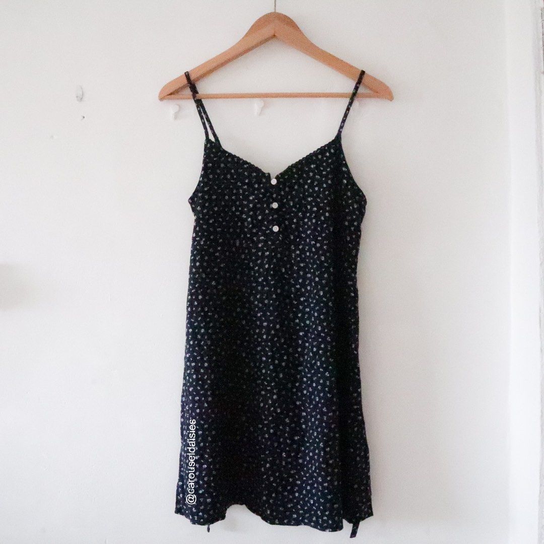 brandy melville blue dress with flowers Brandy Melville navy blue floral wrap dress