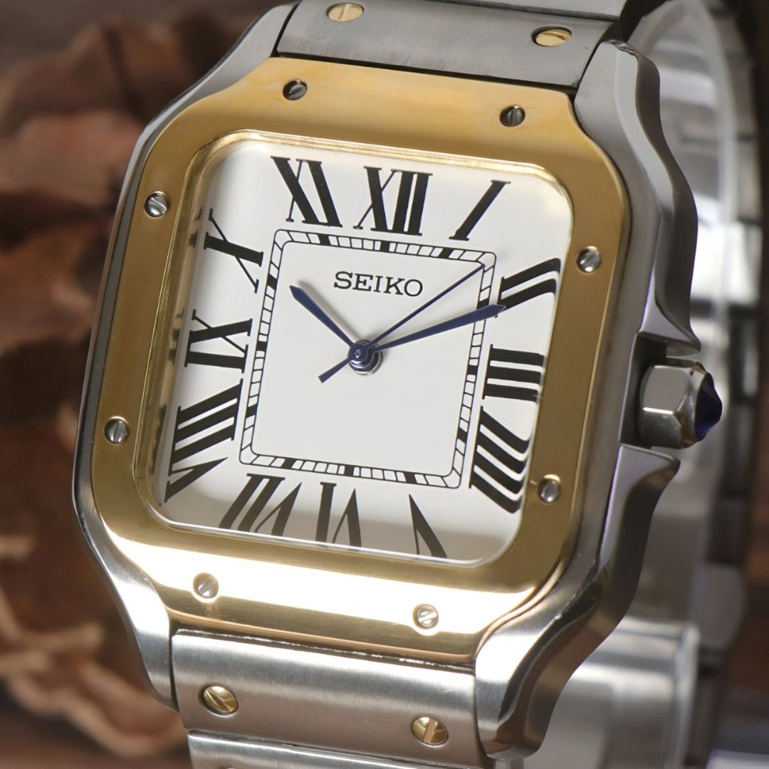 カスタム nh35 mod サントス Custom Santos Mod | Stainless Steel Watch | 38mm | Sky Blue
