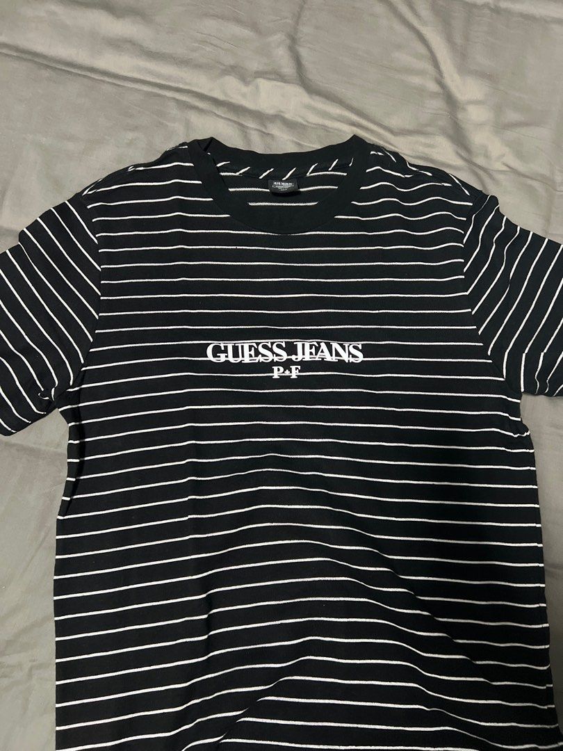 Guess Jeans Places Faces 3M Reflective Black Striped Tee Men s Fashion Tops Sets Tshirts Polo Shirts on Carousell