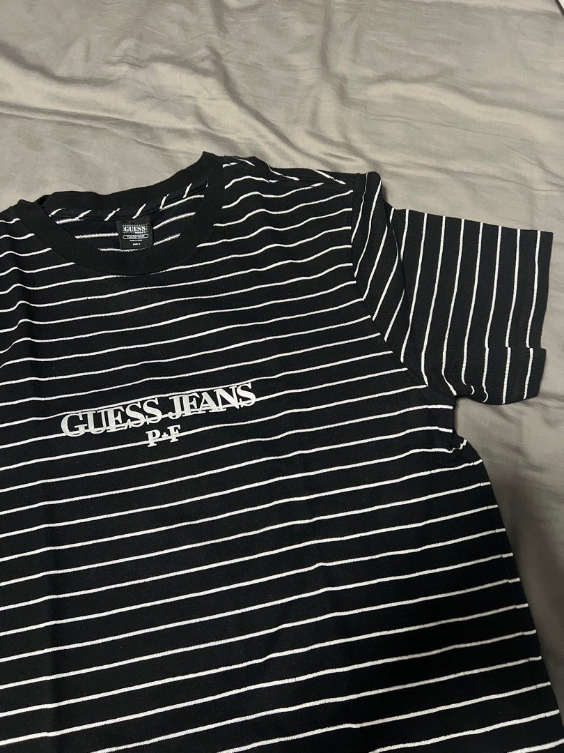 Guess Jeans x Places Faces 3M Reflective Black Striped Tee Men s Fashion Tops Sets Tshirts Polo Shirts on Carousell