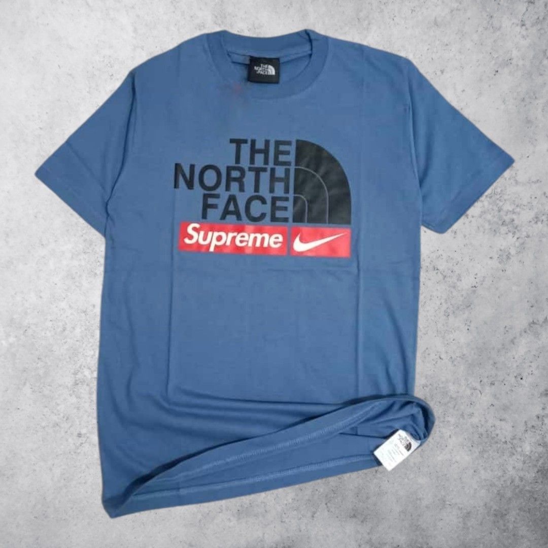 Kaos T-Shirt The North Face Supreme Nike Biru Denim