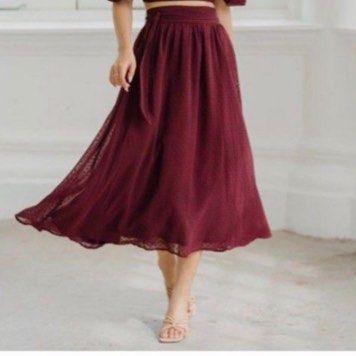 Lara Swiss Dot Skirt Maroon burgundy Women s Fashion Bottoms Skirts on Carousell
