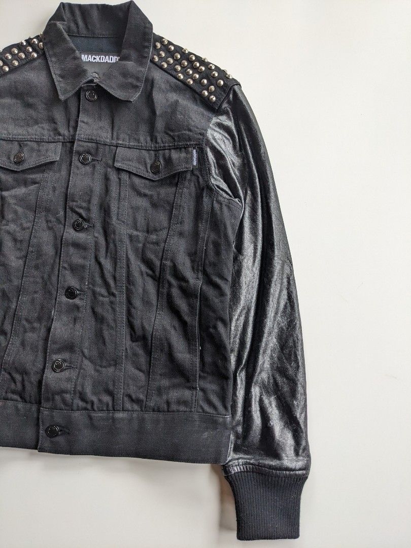 Studded jean jacket mens top