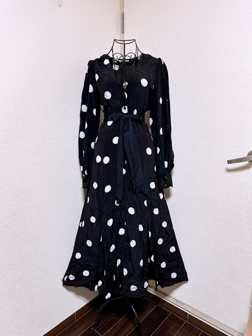 Mango polka dot belt dress shop
