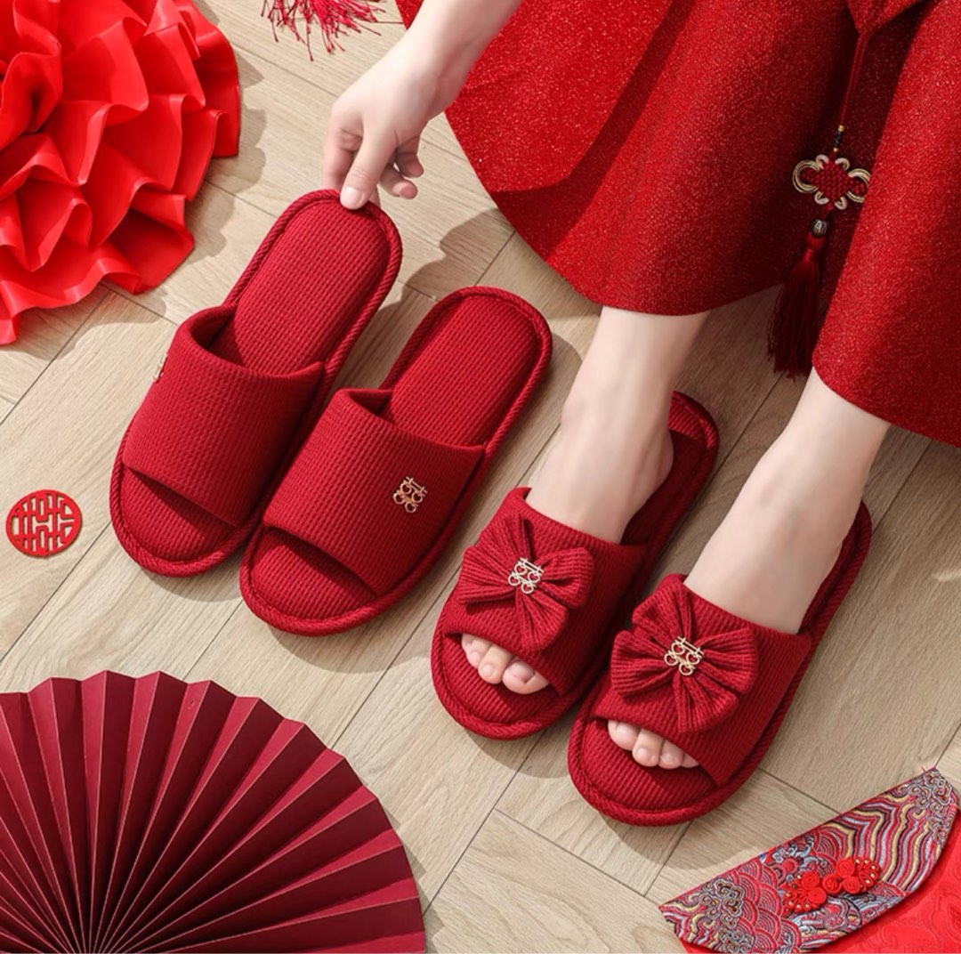 NEW Red Bedroom Slippers Couple Wedding GDL Guodali Women s Fashion Footwear Flipflops and Slides on Carousell