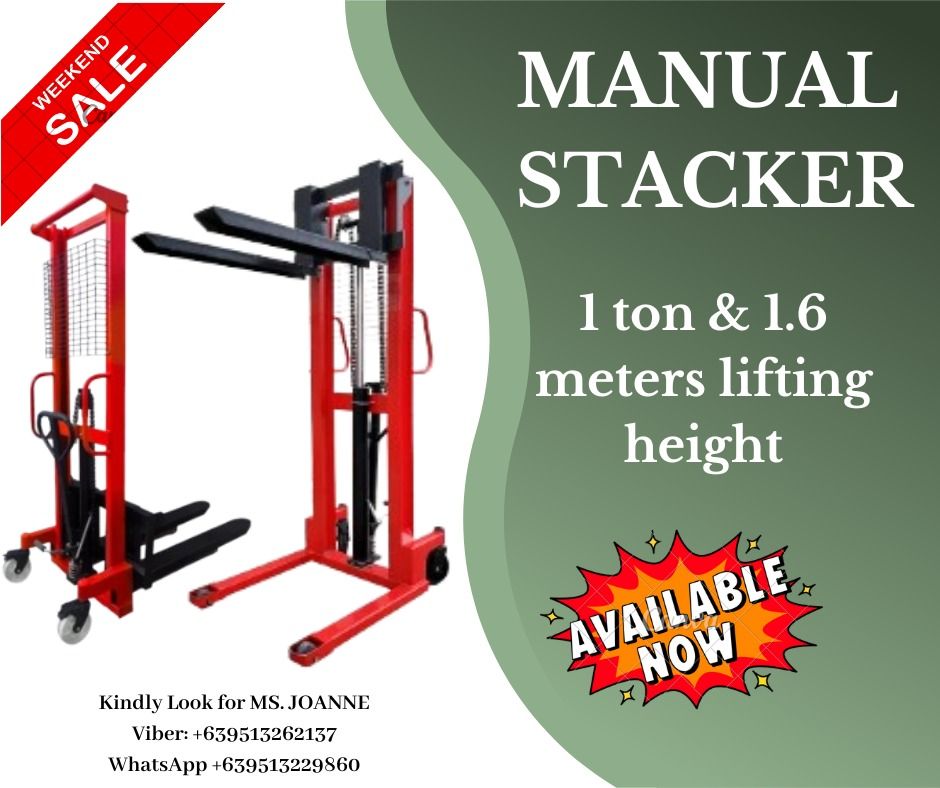 On-hand MANUAL STACKER 1 TON 1.6 METER AVAILABLE TODAY (Category: Construction Tools & Equipment) located in Caloocan City. Submitted by jayvanntag48794 (Listing ID 1335252131, Image 1). Description: Terms of Payment: 💰50% Security Deposit for processing of unit✔️ 💰50% Cash Upon Delivery or pick up Along PasigArea✔️ .