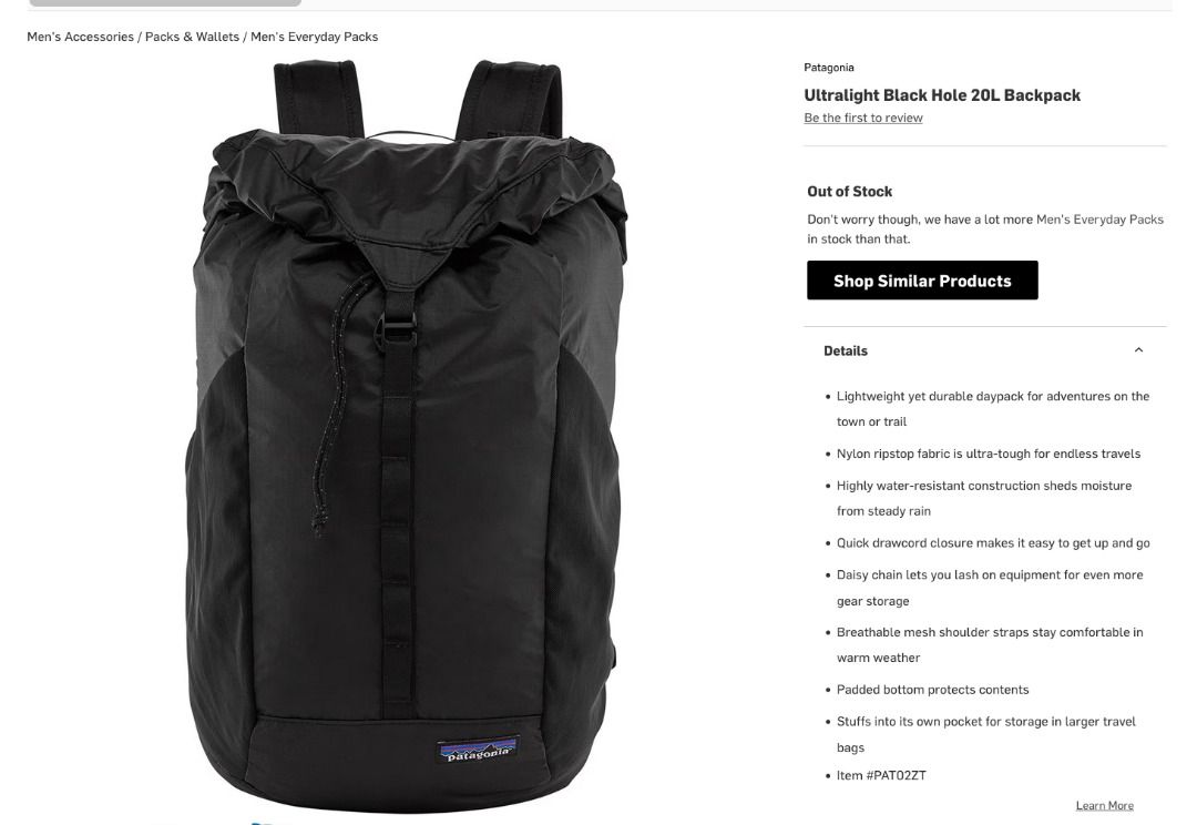 Patagonia black hole backpack 20l best sale