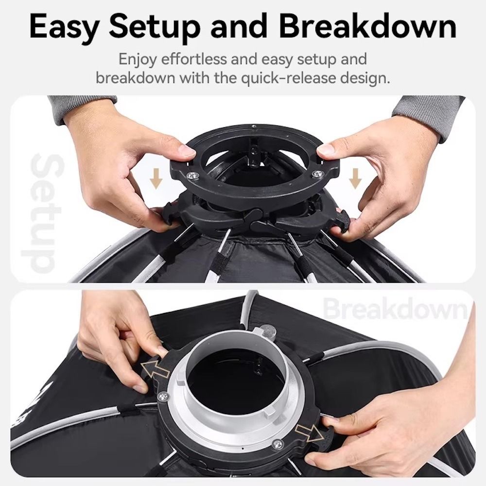 Ulanzi L069 DS80 80cm Bowens Mount Octagonal Softbox Studio Light Diffuser Grid (Category: Lighting & Studio Equipment) located in Singapore. Submitted by actioncam (Listing ID 1335347906, Image 3). Description: Product Video: https://youtu.be/u36meoiXmFM Features: - Enjoy effortless and easy setup and breakdown with the quick-release design - Foldable and portable, this softbox is space-saving and ideal for on-the-go shooting - Compatible with m