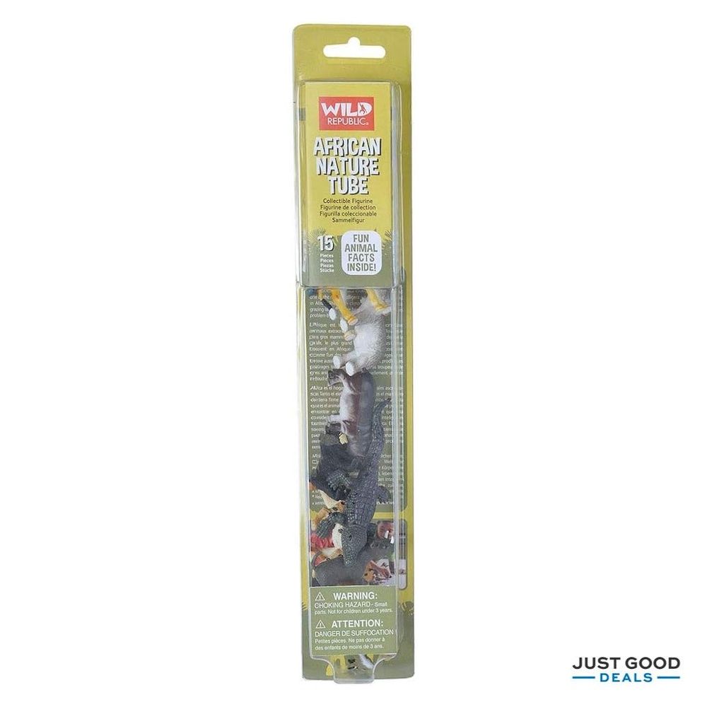 Wild Republic African Safari Animal Figures Tube - 15 Piece Set With Giraffe, Elephant, Lion & More Educational Toys