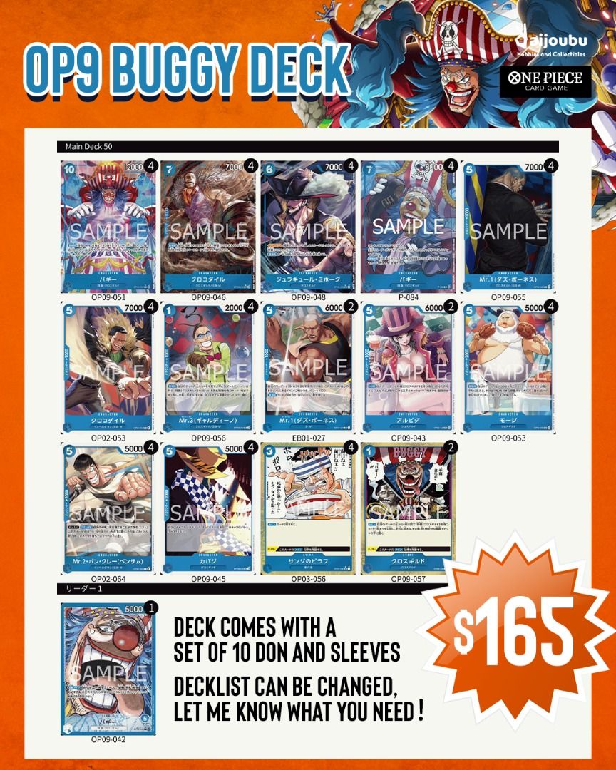 WTS One Piece TCG OP9 Blue Buggy deck, Hobbies & Toys, Toys & Games on  Carousell