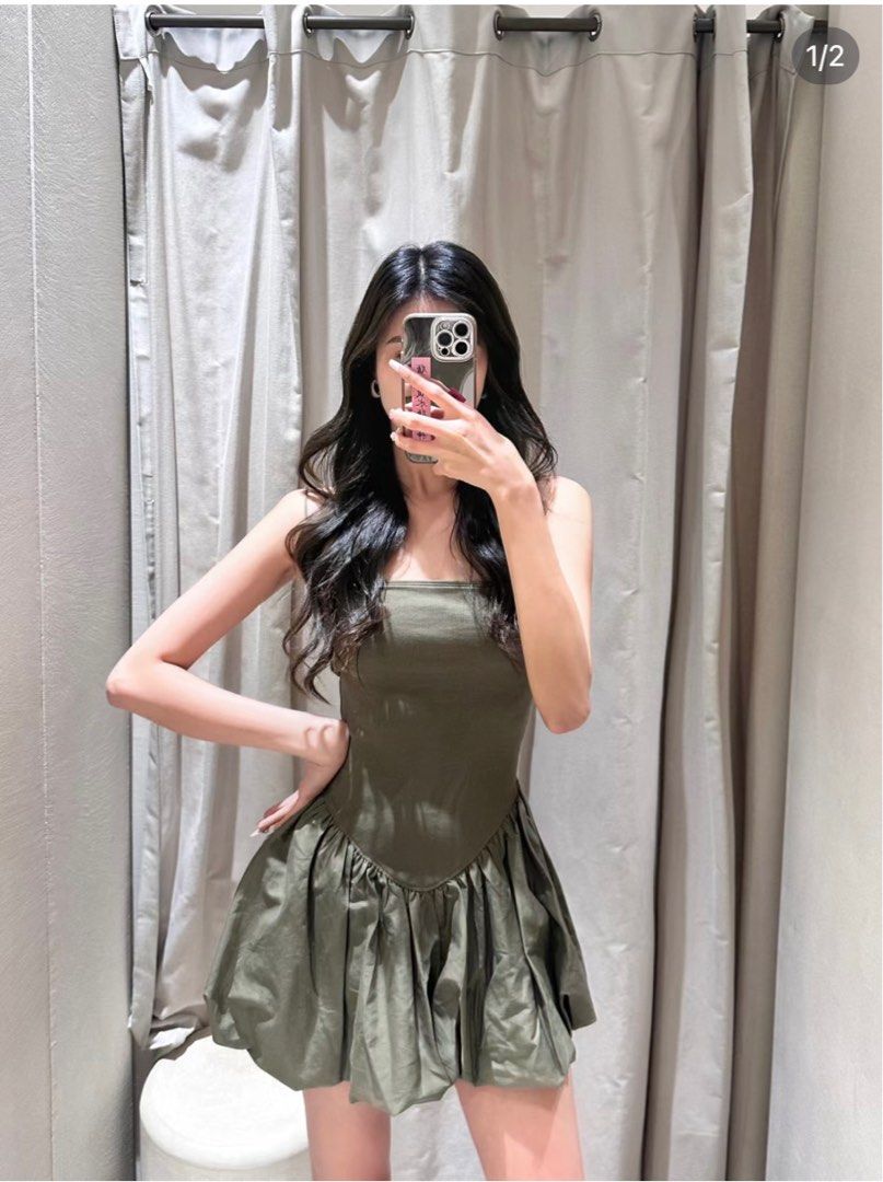 contrast ribbed poplin puff dress ZARA CONTRAST RIBBED POPLIN PUFF DRESS, Women's Fashion, Dresses & Sets,  Dresses on Carousell