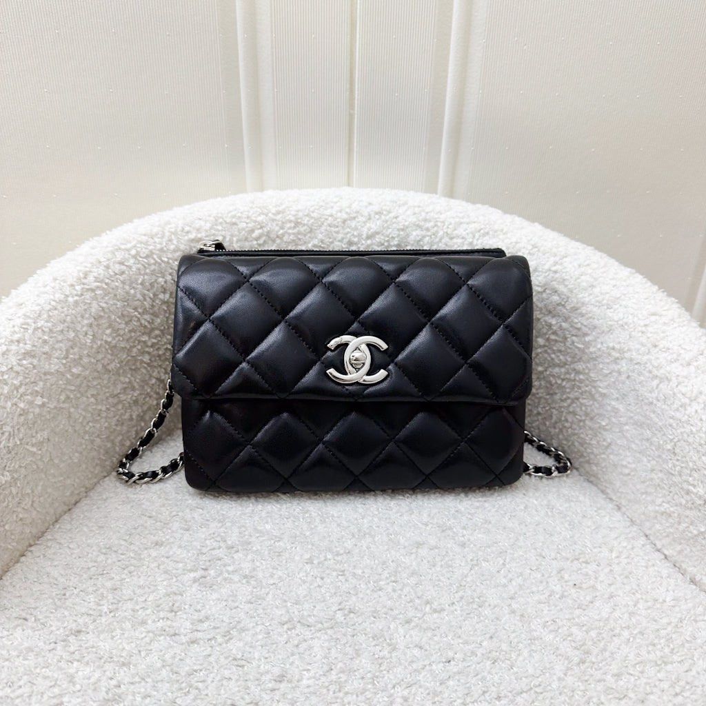 Est retail 5000 Chanel 14P Mini Crossbody Flap Bag with Zip Compartment in Black Lambskin and SHW
