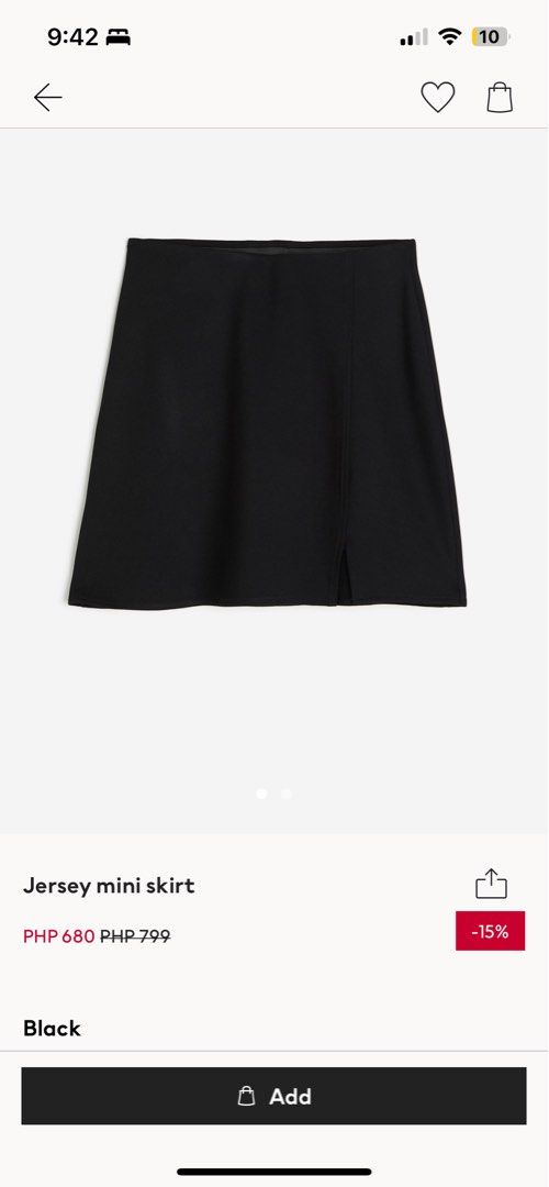 H&M Jersey Mini Black Skirt (Category: Skirts) located in Quezon City. Submitted by berrrry09 (Listing ID 1339319791, Image 1). Description: RFS: decluttering Good as new.