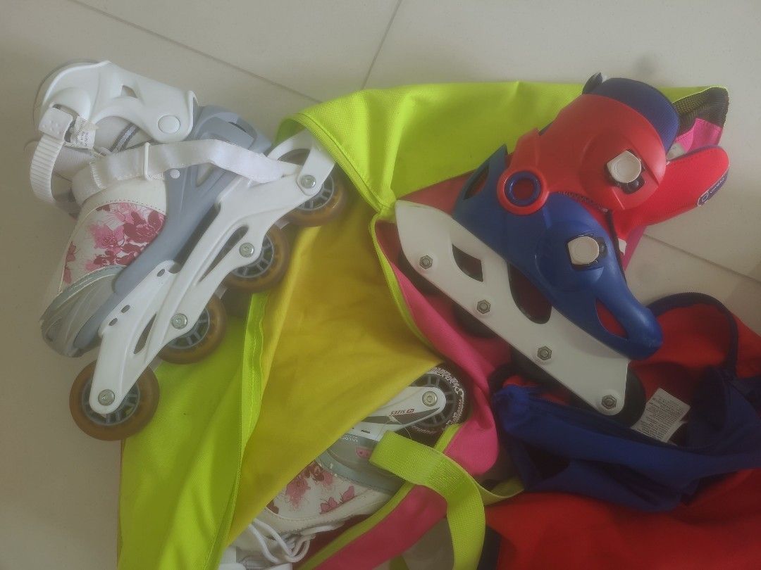 inline skates !! (Category: Skates, Rollerblades & Scooters) located in Singapore. Submitted by melonmasher (Listing ID 1339211016, Image 1). Description: size adjustable! feel free to take both or choose the one you like better :D bags in pictures included !!.