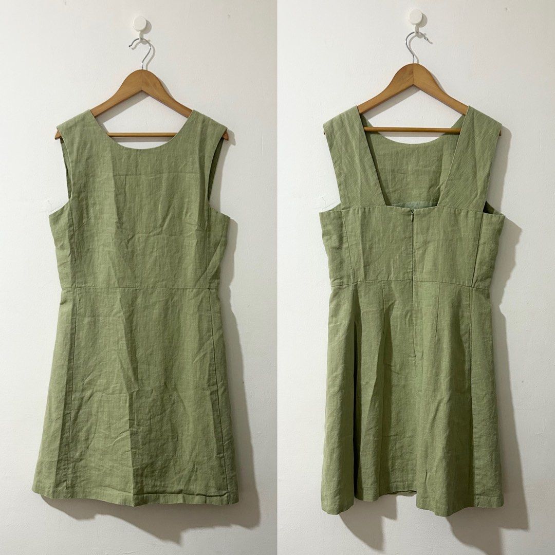LOVE HATE SEOUL Light Avocado Cotton Linen Sleeveless A Line Mini Dress S M ON SALE Women s Fashion Dresses Sets Dresses on Carousell