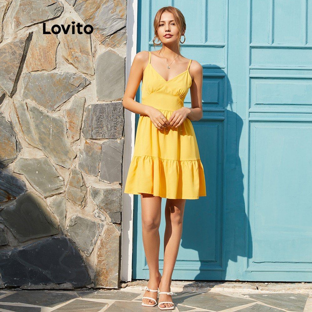 Lovito ruffle hem spaghetti strap dress (Category: Dresses) located in San Fernando. Submitted by marshasthrifts_ph (Listing ID 1339232192, Image 3). Description: Lovito: Ruffle hem, spaghetti strap ruched summer dress Large on tag 🏷️ Php 300 Like new, used only once Bought for Php 444 𖦹 payment first basis (Gcash, paymaya, bank transfer) 𖦹 scheduled shipping via LBC or J&T; fees c/o buyer 𖦹 no rush shipping, sorry! but will try my best to do