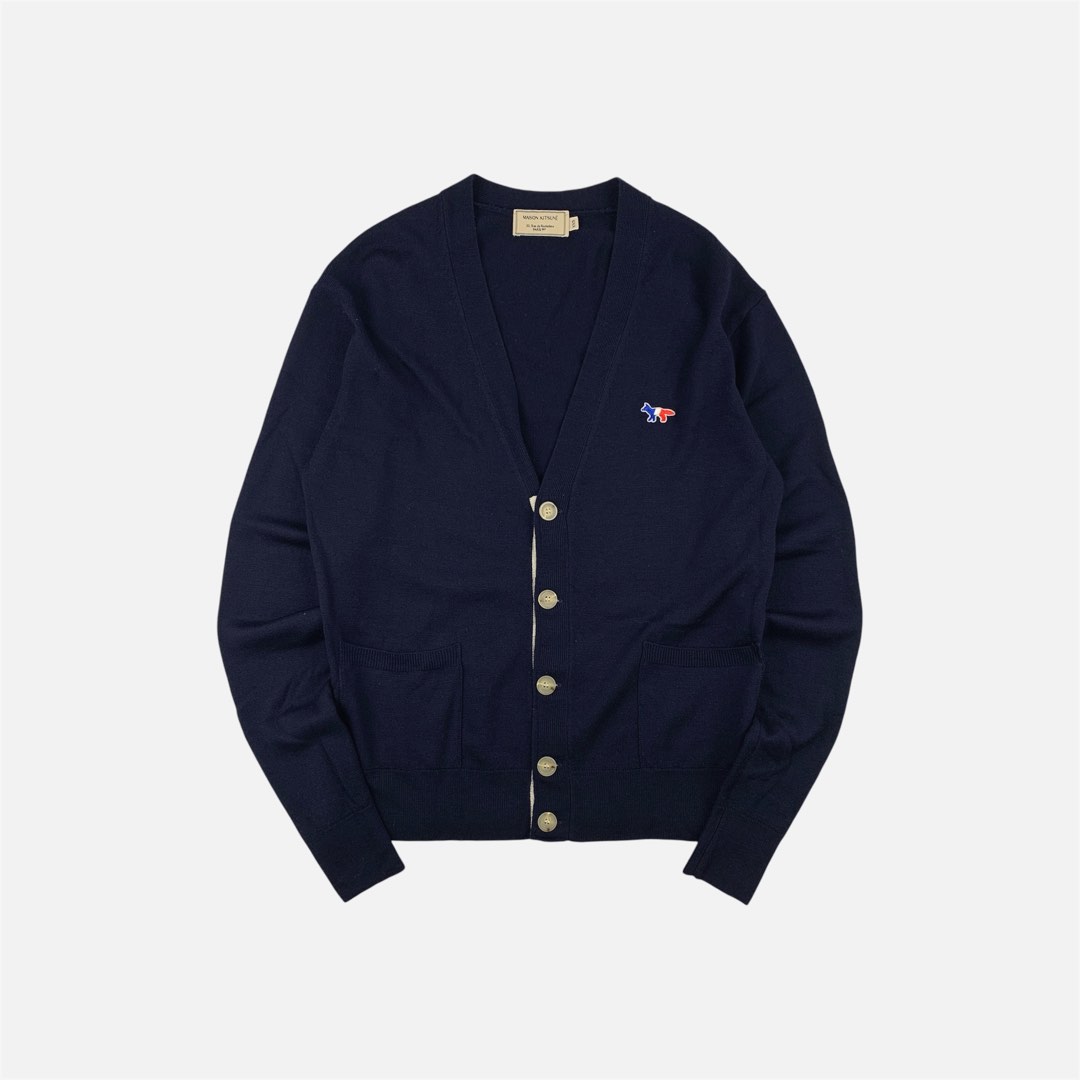 MAISON KITSUNE Navy blue Virgin Wool Classic Cardigan Men s Fashion Coats Jackets and Outerwear on Carousell