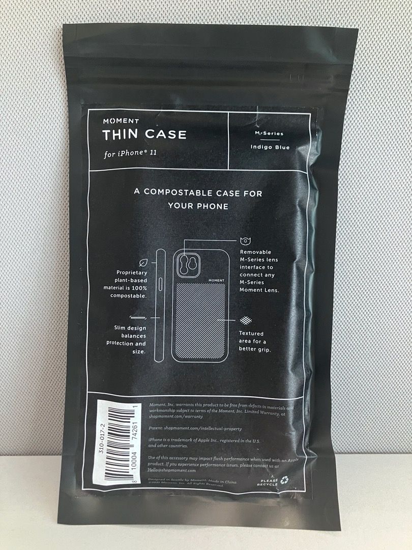 Moment Phone Case for iPhone 11 (Indigo, Thin Version, M Mount) (Category: iPhone 11 Series) located in Makati City. Submitted by zek2zoe (Listing ID 1339218824, Image 2). Description: Selling original and brand new Moment phone case (Indigo color). For iPhone 11 model only (not Pro or Plus). Item has never been used and was only opened to check contents. Product info from website: "Our less is more case. A super-thin body and soft-to-the-touch t