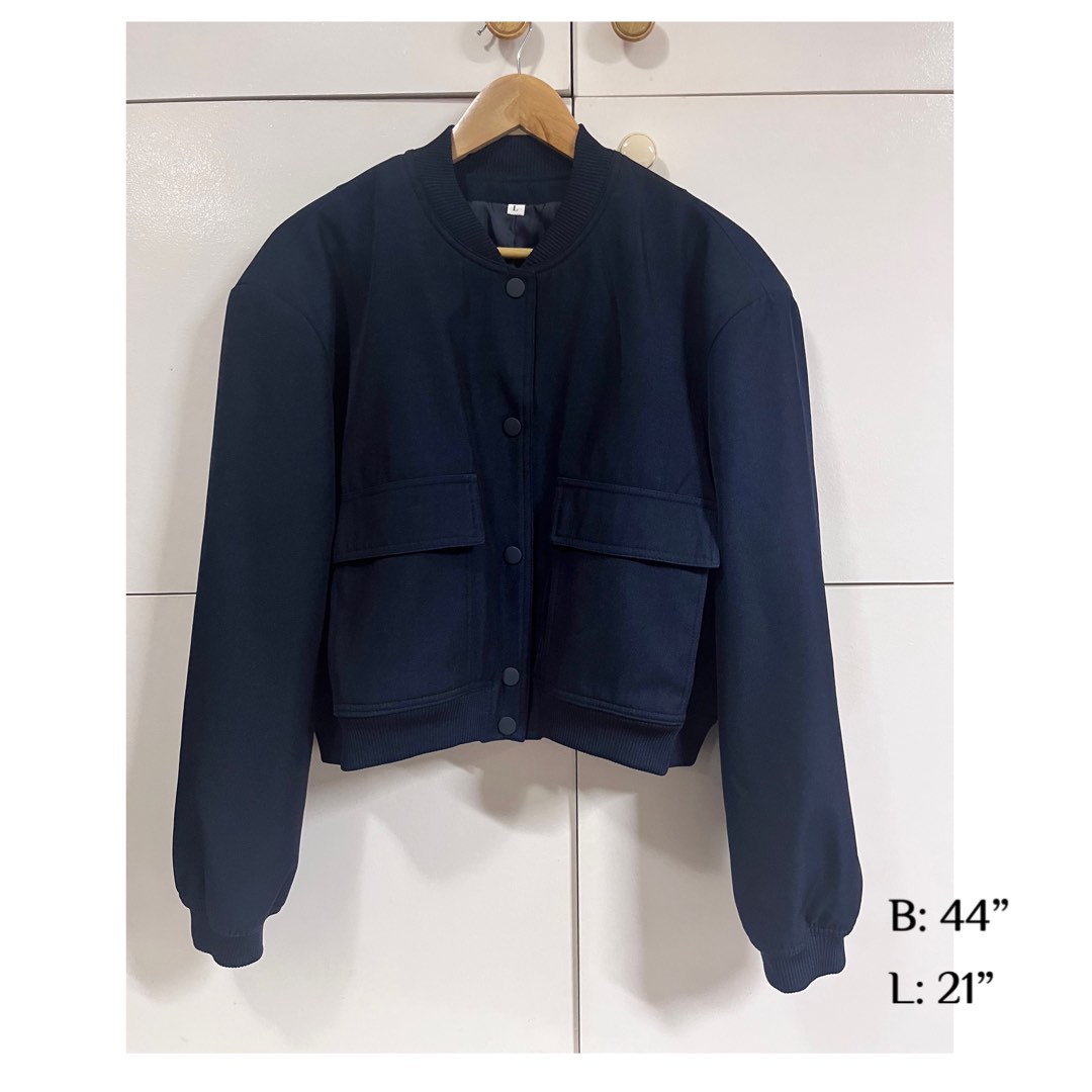 Dark Blue Wave Pattern Women's Bomber Premium Jacket main image 1