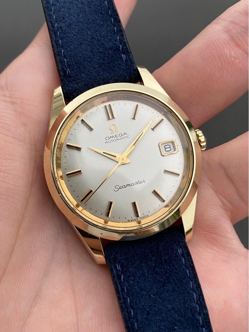 Rare Omega Seamaster Two Toned Gold Capped 35mm With Original Scalloped Crown Ref. 166.010 With Black Onyx Markers Cal. 562 Automatic Date Vintage
