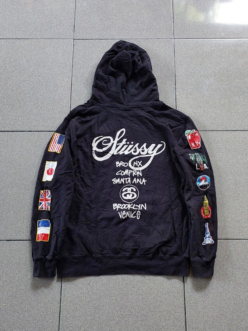 Stussy World Tour Flags Hoodie Fesyen Pria Pakaian Baju Luaran di Carousell