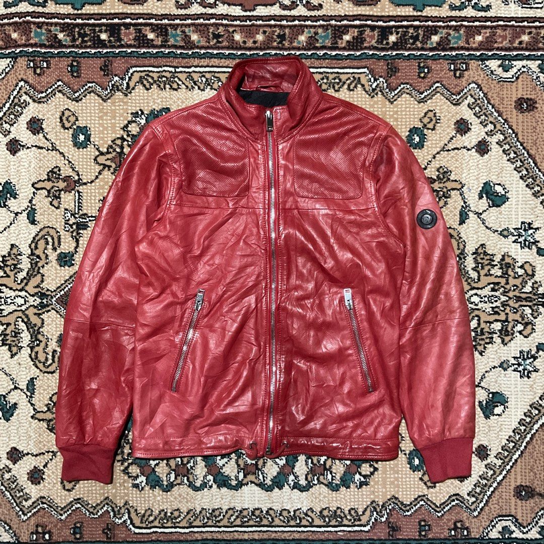 Vintage Diesel Red Leather Jacket Men s Fashion Coats Jackets and Outerwear on Carousell