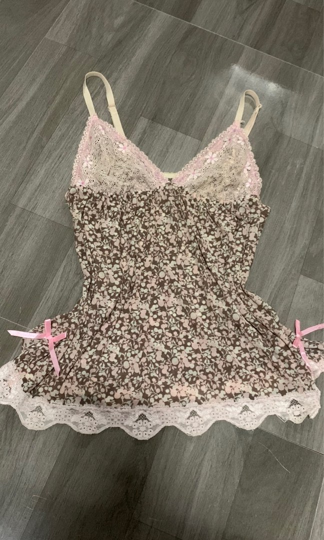 Vintage Y2K Black Bow Detail Mesh Top