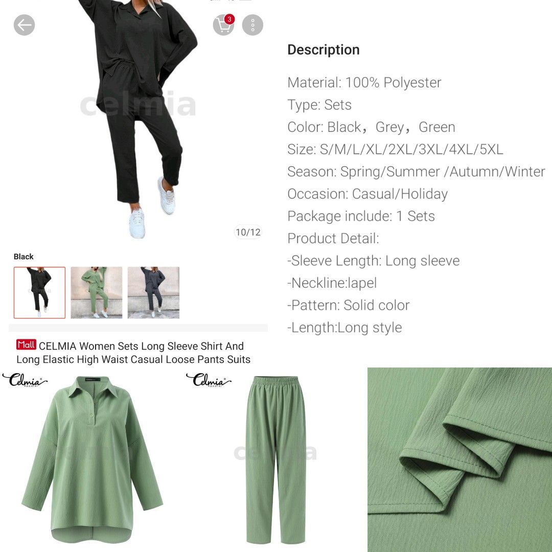Zanzea Celmia Black Oversized Top Pants Coordinates Set highwaist ...