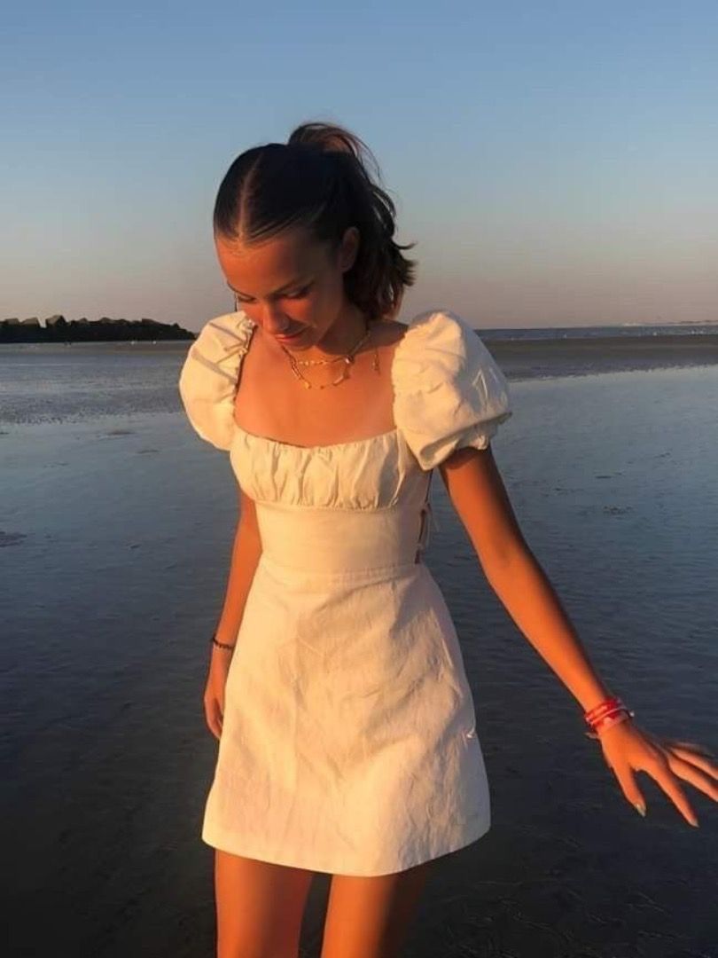 Zara White Linen Blend Puff Sleeves Lace up Tie Back Dress, Women's  Fashion, Dresses & Sets, Dresses on Carousell