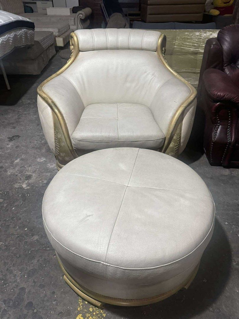 Accent sofa (Category: Sofas) located in Angeles City. Submitted by maryannmar33098 (Listing ID 1341008206, Image 1). Description: Genuine leather Solid wood Imported from Korea With minimal signs of usage Limit expectation Animal skin style leather .