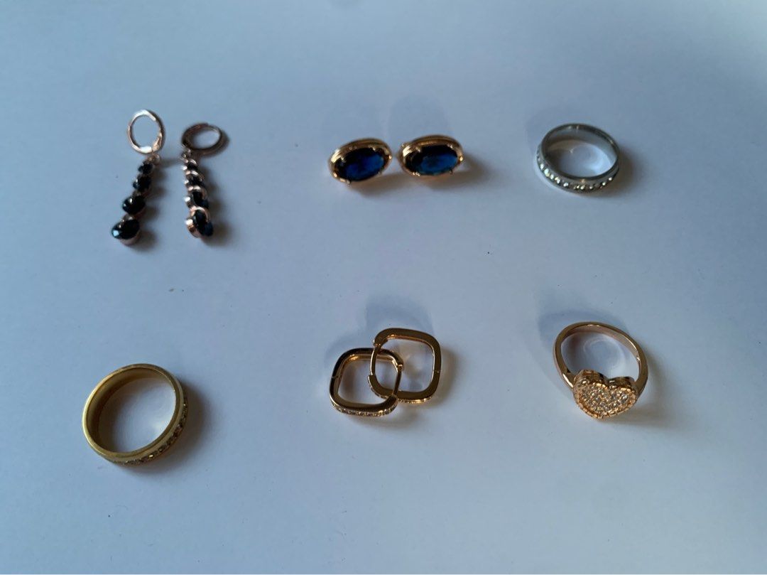 Assorted Jewelries (Category: Earrings) located in Bacoor. Submitted by mydeclutt (Listing ID 1340906342, Image 1). Description: Gold plated earrings and silver rhinestone ring Ranges from PHP150-450 depending on design, price is nego and discounted if more are bought DM for more photos.