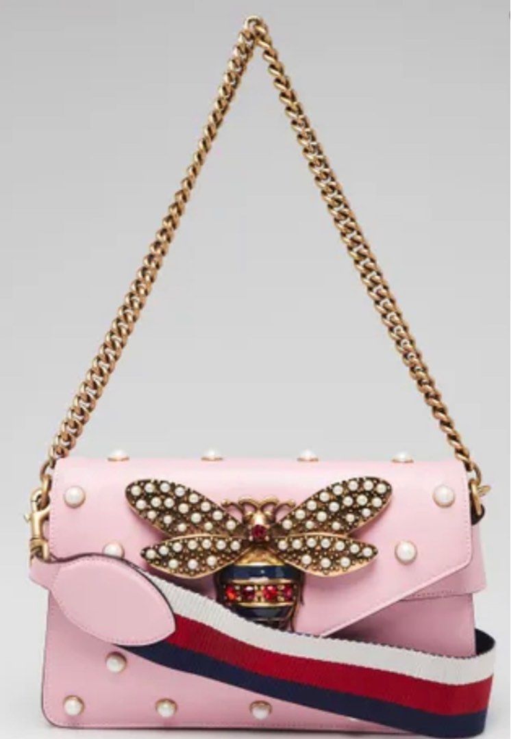 Authentic Gucci Pink Leather Pearl Studded Mini Broadway Bee Shoulder bag Luxury Bags Wallets on Carousell