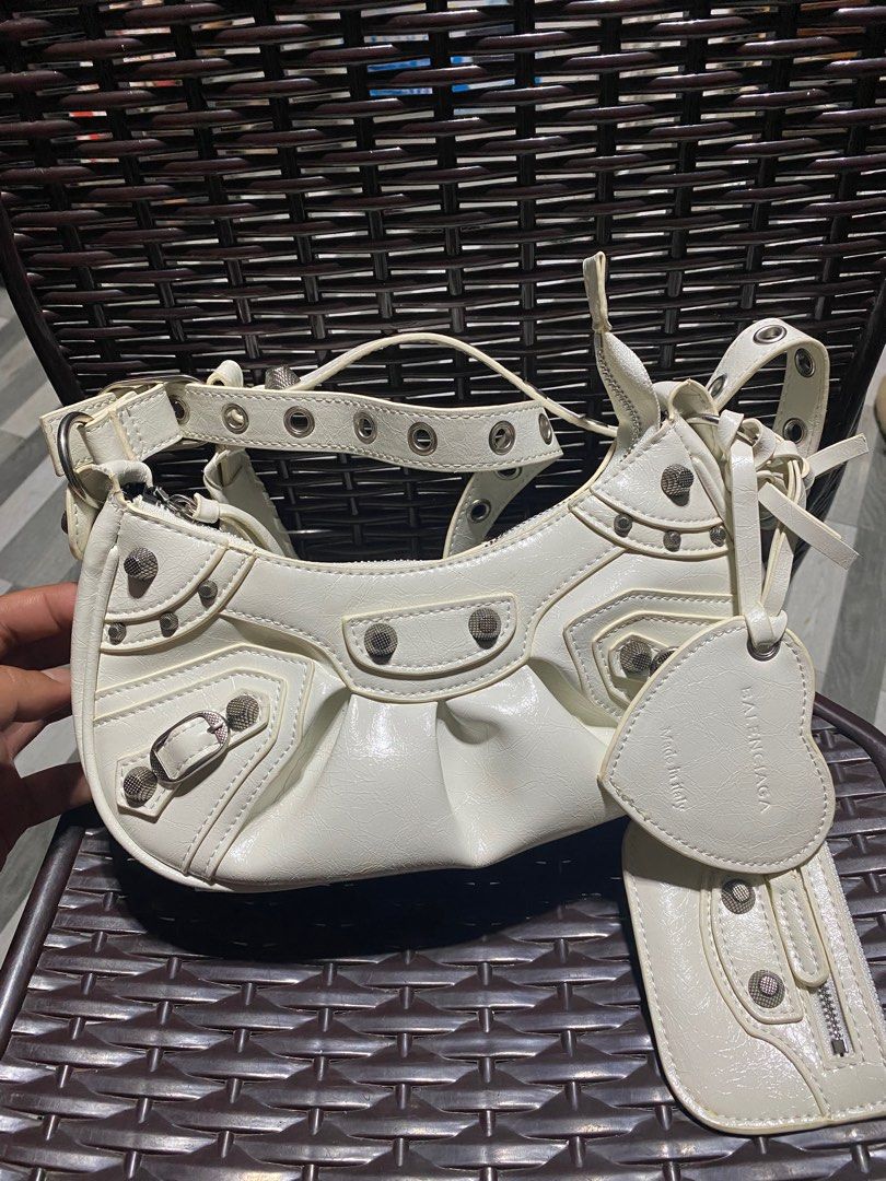 BALENCIAGA genuine leather BA Le Cagole crescent bag vintage dumpling bag cowhide Underarm bag with stud trims fashionable shoulder bag TG4Q Luxury Bags Wallets on Carousell