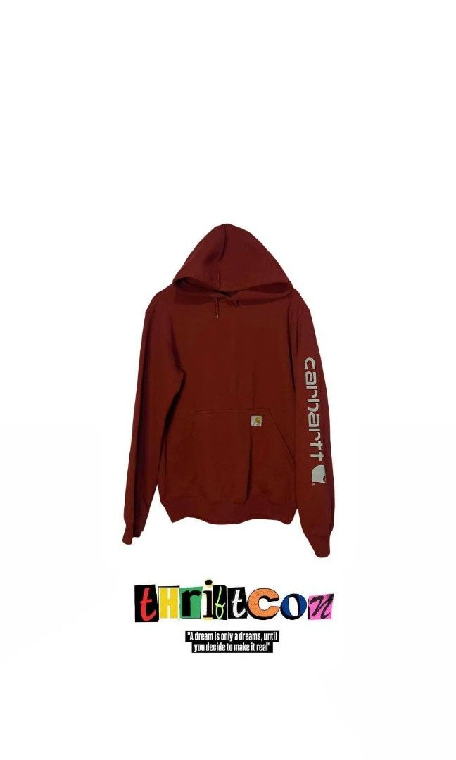 CARHARTT RED HOODIE SCRIPT RARE COLOR! (Category: Activewear) located in Calamba. Submitted by thriftcon.ph (Listing ID 1341007263, Image 1). Description: CARHARTT RED HOODIE SCRIPT RARE COLOR! Issue: None Condition: Like new Dimes: W-17 L-27.5.