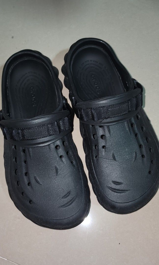Crocs: Echo Clogs (Category: Flipflops and Slides) located in Singapore. Submitted by angeles13 (Listing ID 1340998600, Image 2). Description: Crocs Echo Clogs (bought for $110, selling for $90) >Black >US10 (mens) rs: wrong size full disclosure: Heavily used for a month. spontaneously bought, but turns out it was the wrong size but had no other change of footwear while overseas. Price negotiable!!.