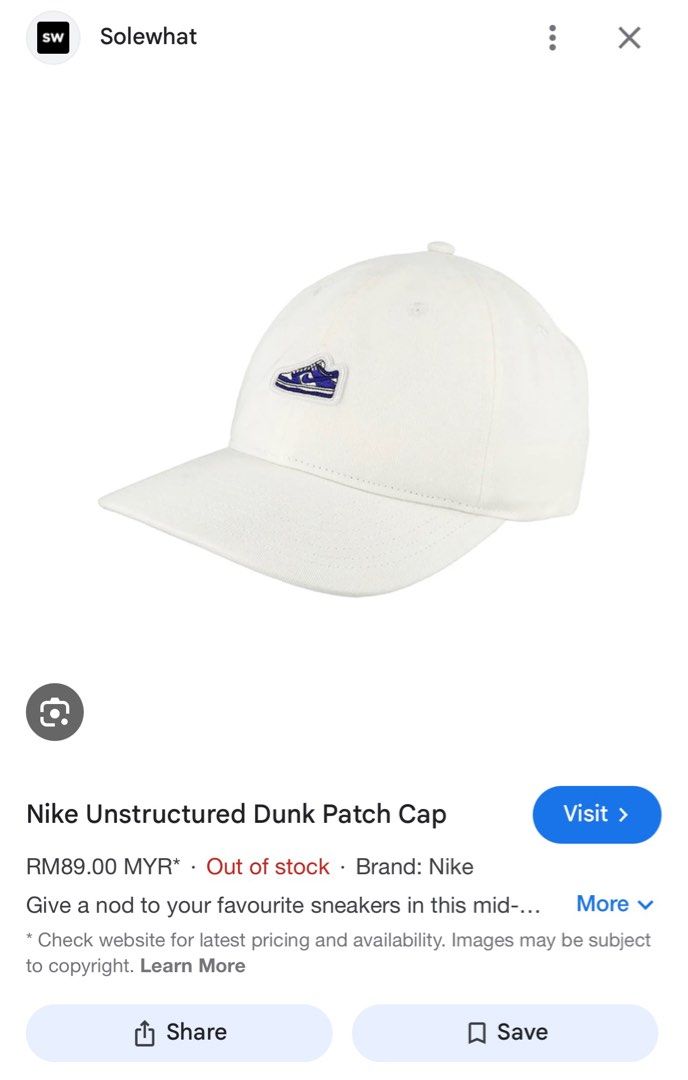 Nike Unstructured Dunk Patch Cap (Category: Cap & Hats) located in Besut. Submitted by jbithriftstore (Listing ID 1340966902, Image 3). Description: Jual sebab silap size Bukak utk try sahaja Boleh tengok gambar utk details Beli retail RM89 .