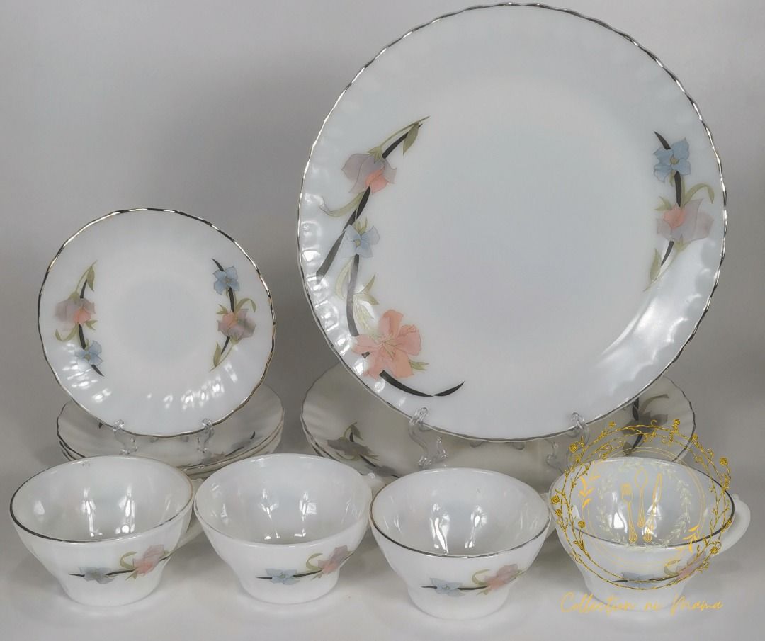 Vintage Indopal Milkglass Dinnerware Starter Set (Category: Dinnerware & Cutlery) located in Manila. Submitted by collectionnimama (Listing ID 1341012955, Image 1). Description: •11 piece Dinnerware Starter Set •Indopal Milk Glass Material •3pcs 10" Plate •4pcs 6" Saucer •4pcs Cup •Color: White •Flower Strand Design •Made in China •Condition: Brand New, Vintage, Never Been Used •Decluttering •Does not come with original box •As is where is •Pictu