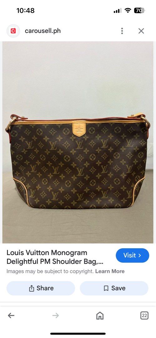 Authentic Louis Vuitton Delightful PM (Category: Luxury Bags & Wallets) located in Paranaque City. Submitted by luxury_finds (Listing ID 1341069085, Image 1). Description: I used this only few times, this is almost new, no discoloration on the patina leather, no scratches or dirt inside and out .