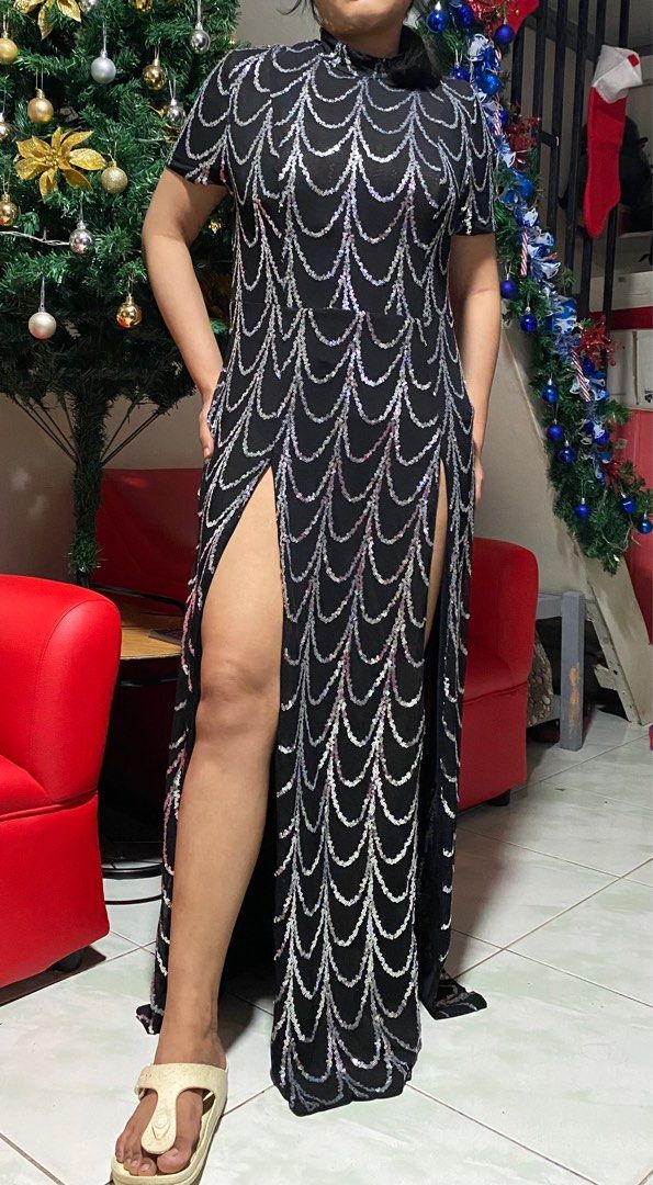 Black Silver Long Gown for Plus Size (Category: Dresses) located in Taytay. Submitted by _carla_ (Listing ID 1333696573, Image 2). Description: 0xl 32-36 1 xl 36-40 - SOLD brandnew 1 item Loc: Taytay Rizal Lalamove or J&T Gcash payment first.