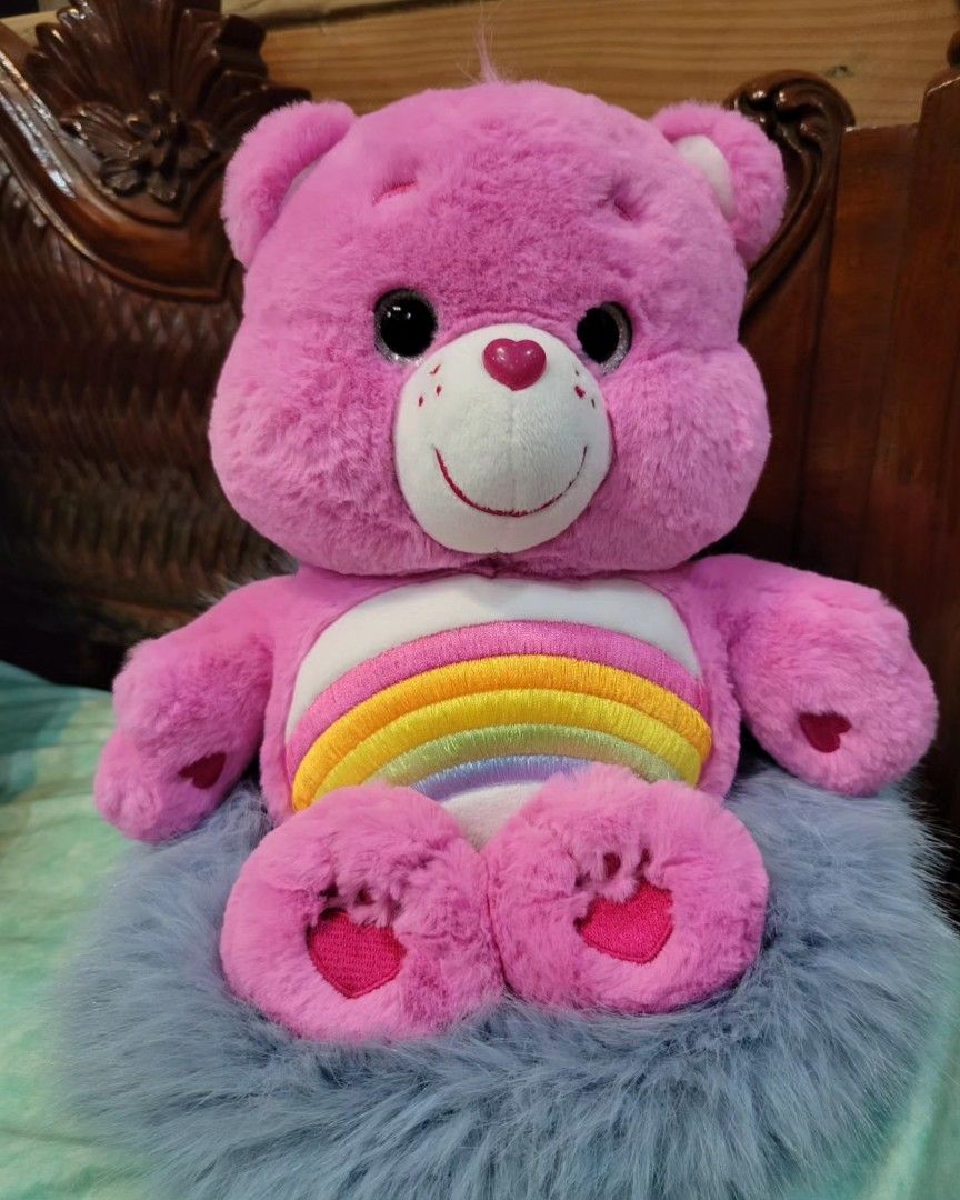 Official Cheer Bear Care Bears plush OG design (Category: Plushies & Soft Toys) located in Baguio. Submitted by tinkerjoystudio (Listing ID 1341097561, Image 1). Description: Cheer Bear 13" plush ♡ official from Korea 🇰🇷 w/ clear etiketa ♡ Hard glitter eyes, heart nose & heart butt cheek ♡ no flaws, no discoloration, fluff intact furry!! ♡ detailed embroidery 🧵🪡 ♡ kinda hard to find na, OG design t. carebears pink medium plush stuffed toy hug
