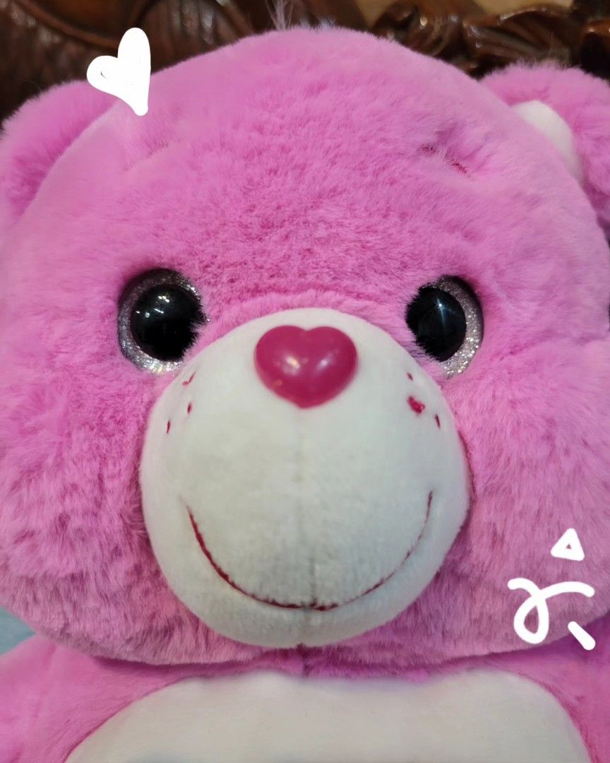 Official Cheer Bear Care Bears plush OG design (Category: Plushies & Soft Toys) located in Baguio. Submitted by tinkerjoystudio (Listing ID 1341097561, Image 2). Description: Cheer Bear 13" plush ♡ official from Korea 🇰🇷 w/ clear etiketa ♡ Hard glitter eyes, heart nose & heart butt cheek ♡ no flaws, no discoloration, fluff intact furry!! ♡ detailed embroidery 🧵🪡 ♡ kinda hard to find na, OG design t. carebears pink medium plush stuffed toy hug